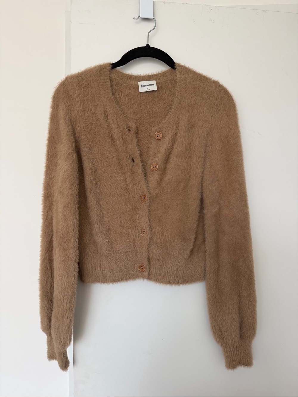 Sunday Best Fuzzy Camel Brown Button-Up Cardigan